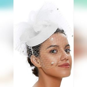 Zivyes Fascinator Hats for Women Pillbox Hat with Veil Headband